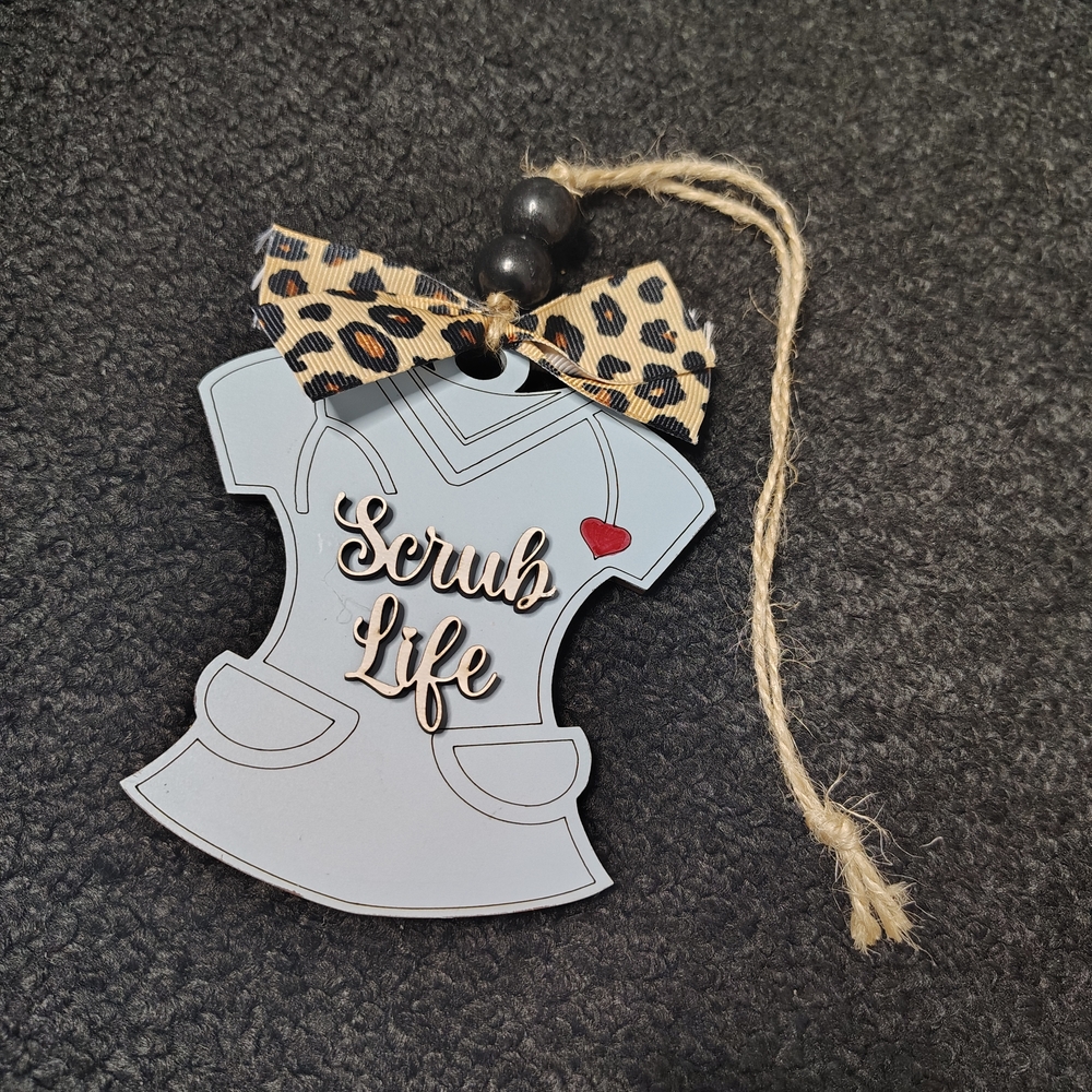 Scrub Life Nurse Leopard Bow Christmas Tree Ornament  Inch Multicolor NEW